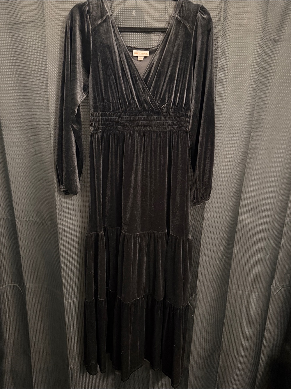 Knox Rose Black Velvet Surplice Cottagecore Prairie Long Sleeve Maxi Dress Sz S